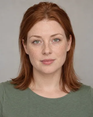 AI-generated red-haired woman with freckles used as the zombie character portrait reference