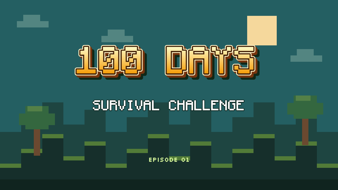 Minecraft-style survival thumbnail with gold 100 DAYS text in Monocraft
